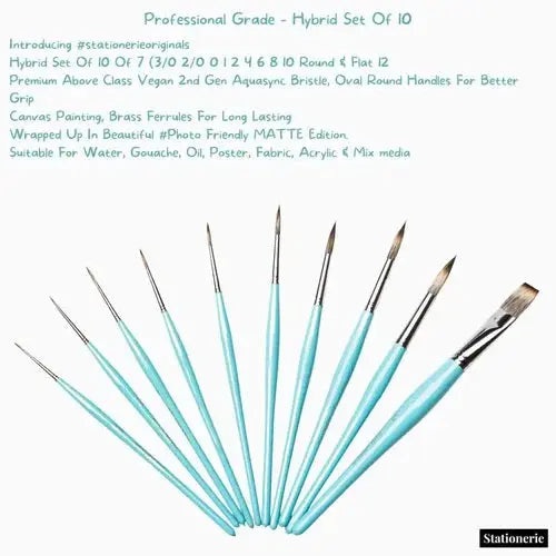 Stationerie Handcrafted Signature Hybrid Set Of 10 Icy Blue (2nd Gen Aquasync Bristle & Oval Grip Handle) Stationerie