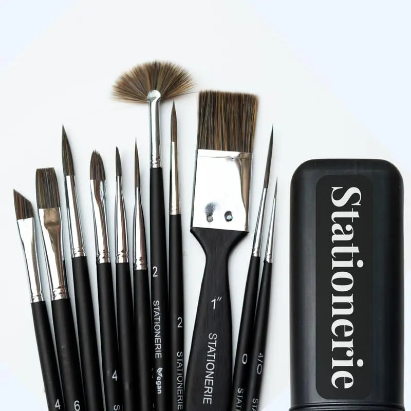 Stationerie Handmade Painting Brush Set for Acrylic, Watercolor, & Gouache Painting with Brush Holder,Mix Set of 11(9212) Stationerie