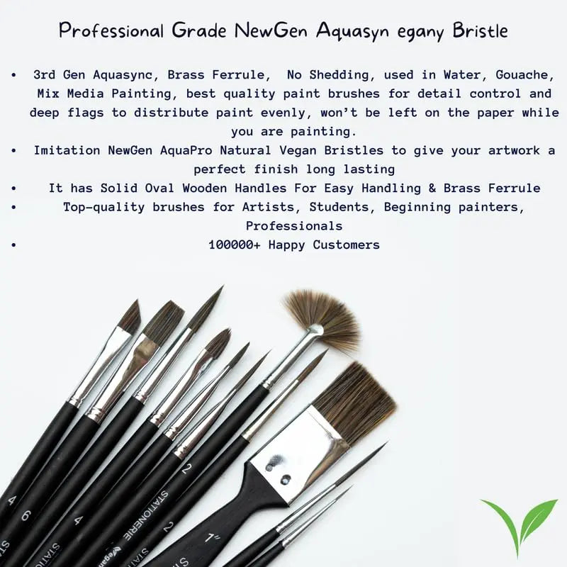 Stationerie Handmade Painting Brush Set for Acrylic, Watercolor, & Gouache Painting with Brush Holder,Mix Set of 11(9212) Stationerie