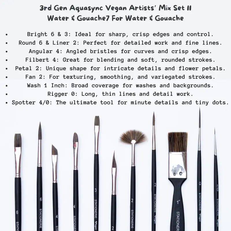 Stationerie Handmade Painting Brush Set for Acrylic, Watercolor, & Gouache Painting with Brush Holder,Mix Set of 11(9212) Stationerie