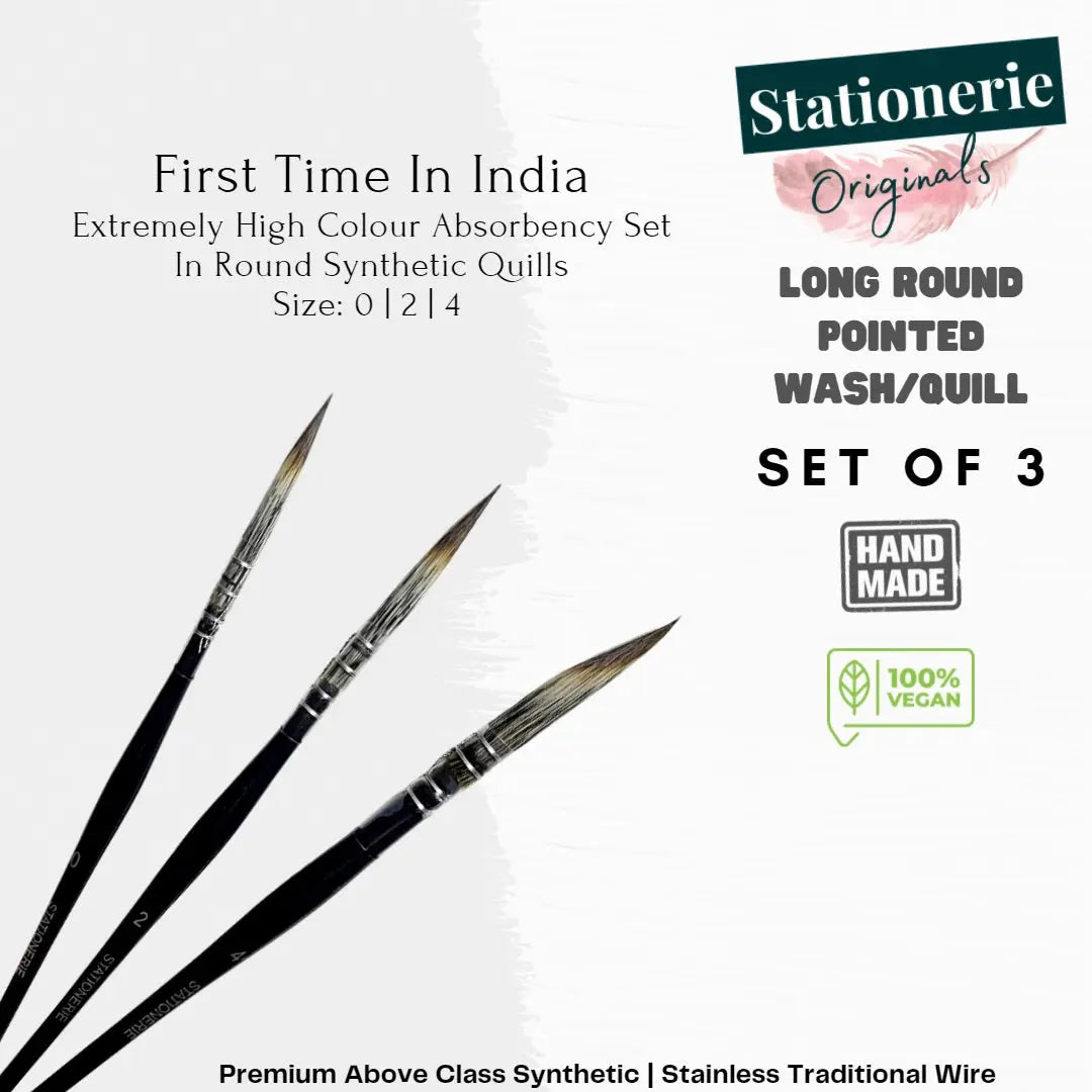 Stationerie Round Pointed Calligraphy Quill Set Of 3, Floral Motifs, Detailing Canvazo