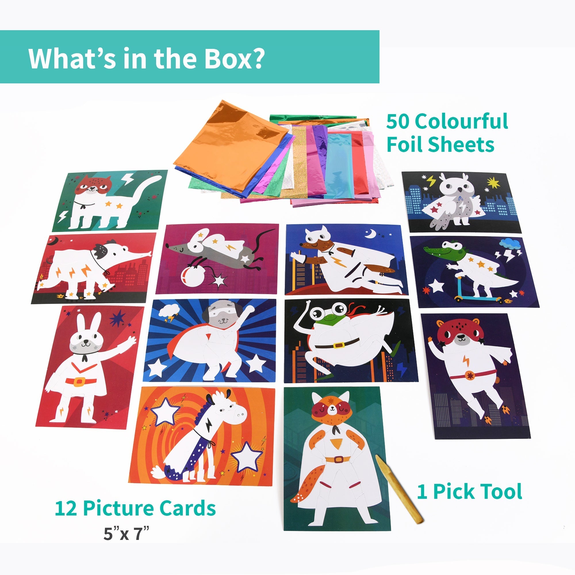 Chalk And Chuckles Fabulous Foil Art Kit - Superhero Animals for Kids Canvazo