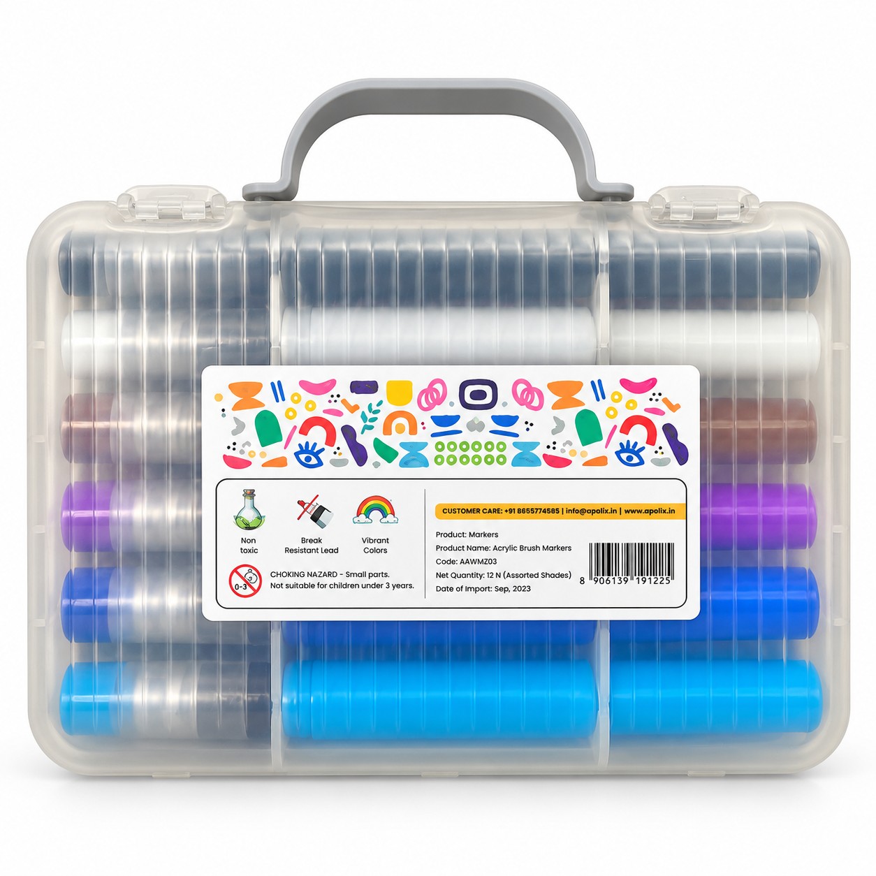 Apolix Acrylic Brush Markers - Translucent Acrylic Marker Case with Colourful Label