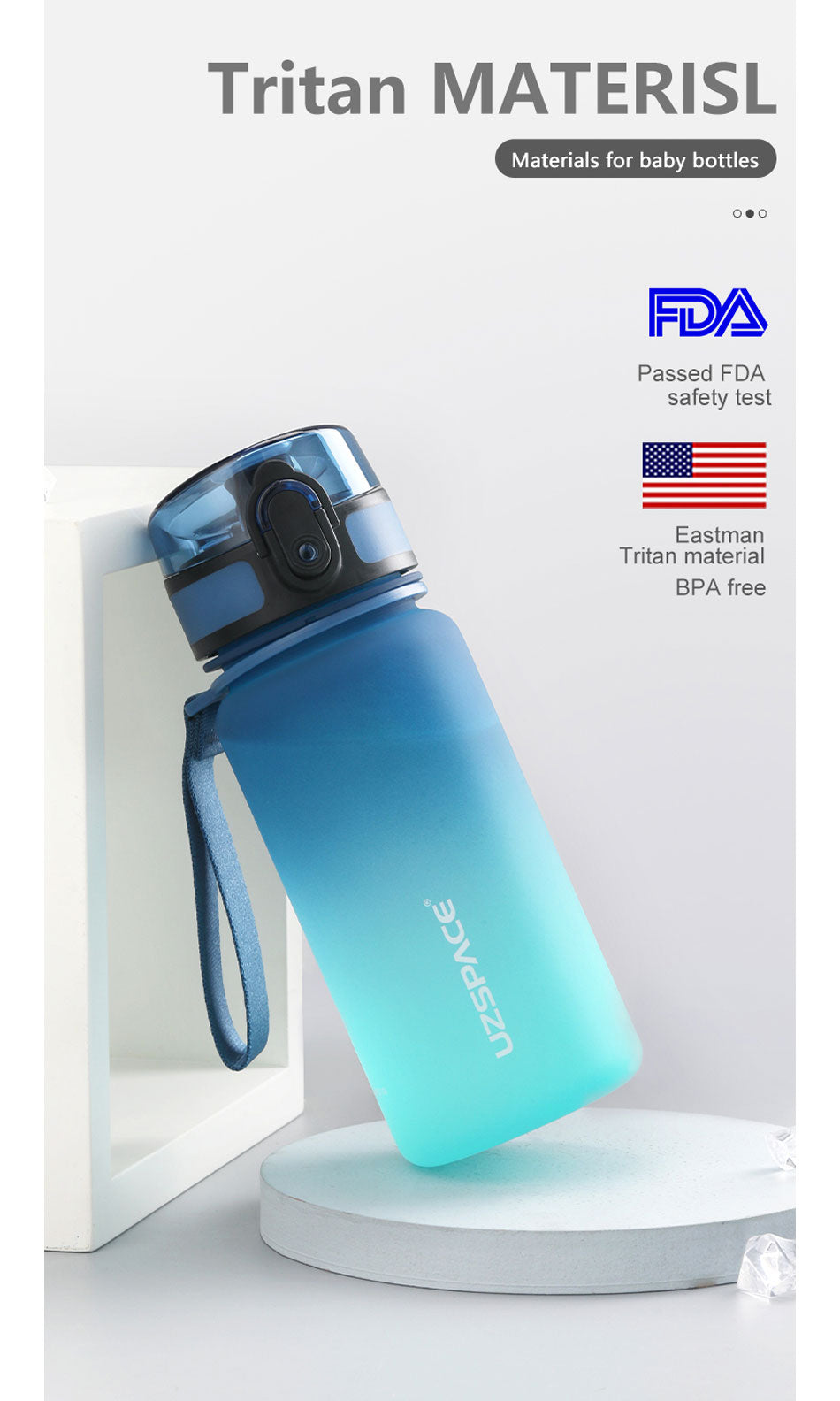 Uzspace Gradient Tritan Water Bottle BPA Free Leakproof Gym Bottle Uzspace