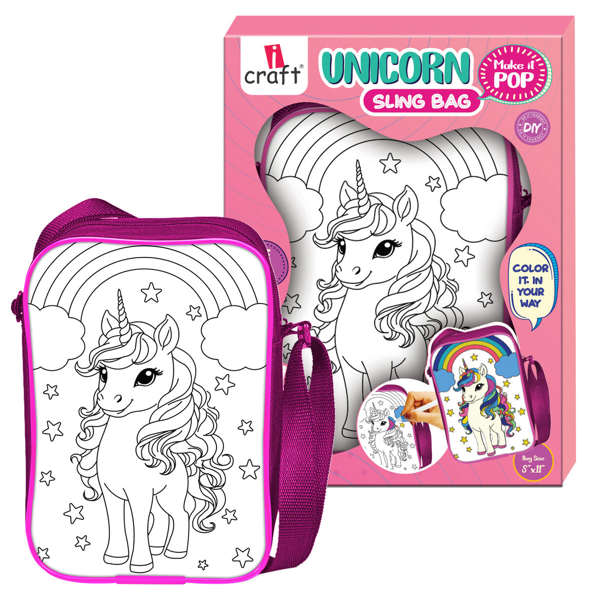 iCraft UNICORN DIY Sling Bag for Kids - Color & Carry iCraft