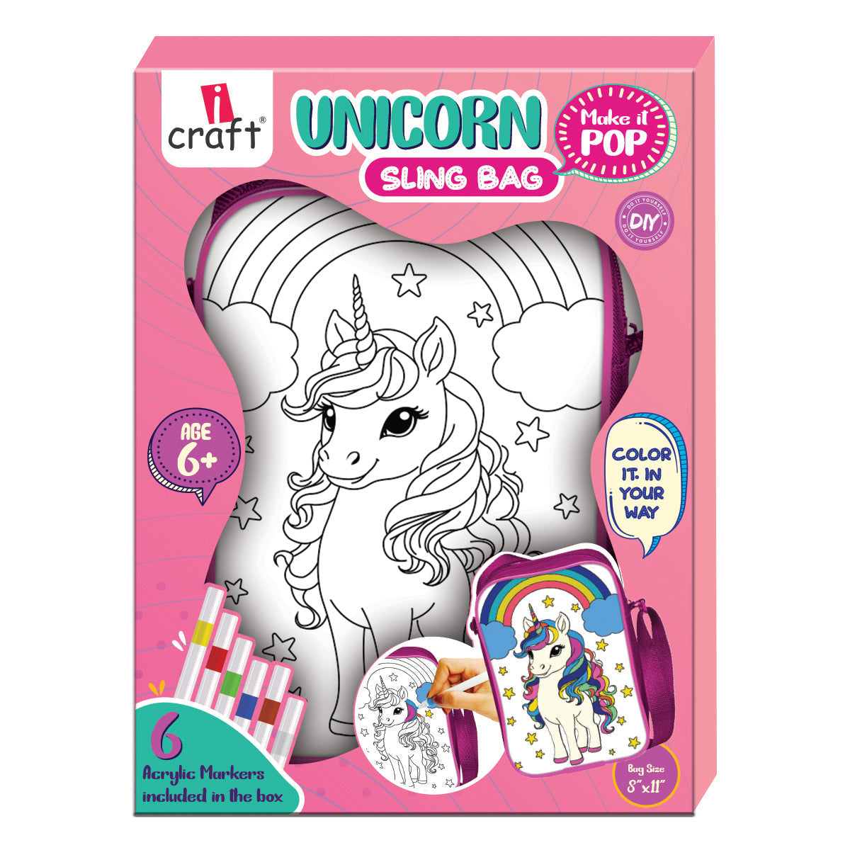 iCraft UNICORN DIY Sling Bag for Kids - Color & Carry iCraft