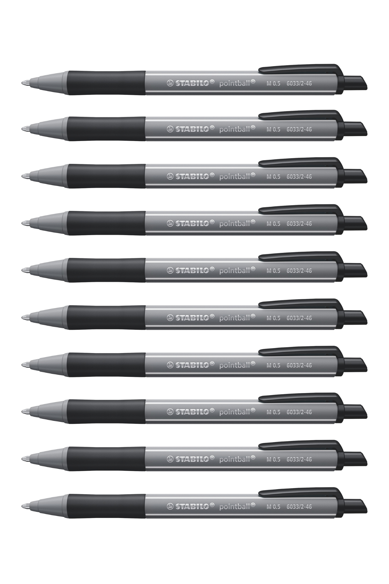 Stabilo Pointball Colorful - Dark Grey Ballpoint Pen - Pack Of 10 Stabilo