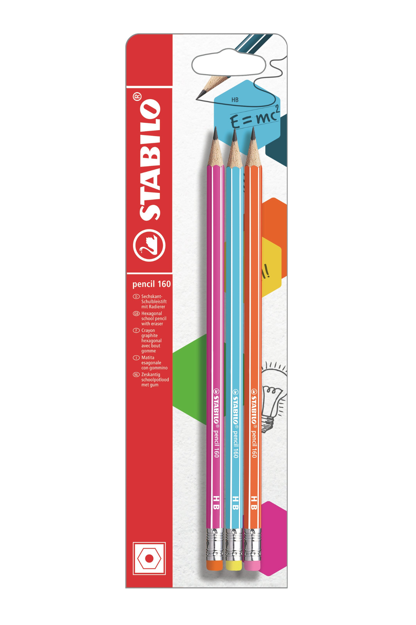Stabilo Pencil 160-Hb Pack Of 3  Blister (Pink, Blue, Orange) Stabilo