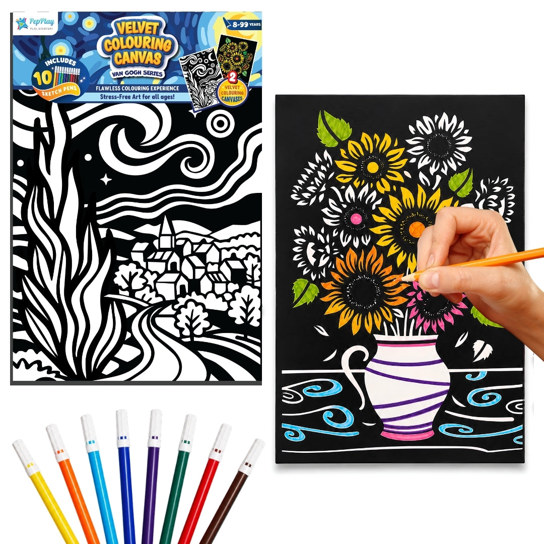 PepPlay Velvet Colouring Canvas, Set of 2 – Van Gogh Series - Sunflowers & Starry Night