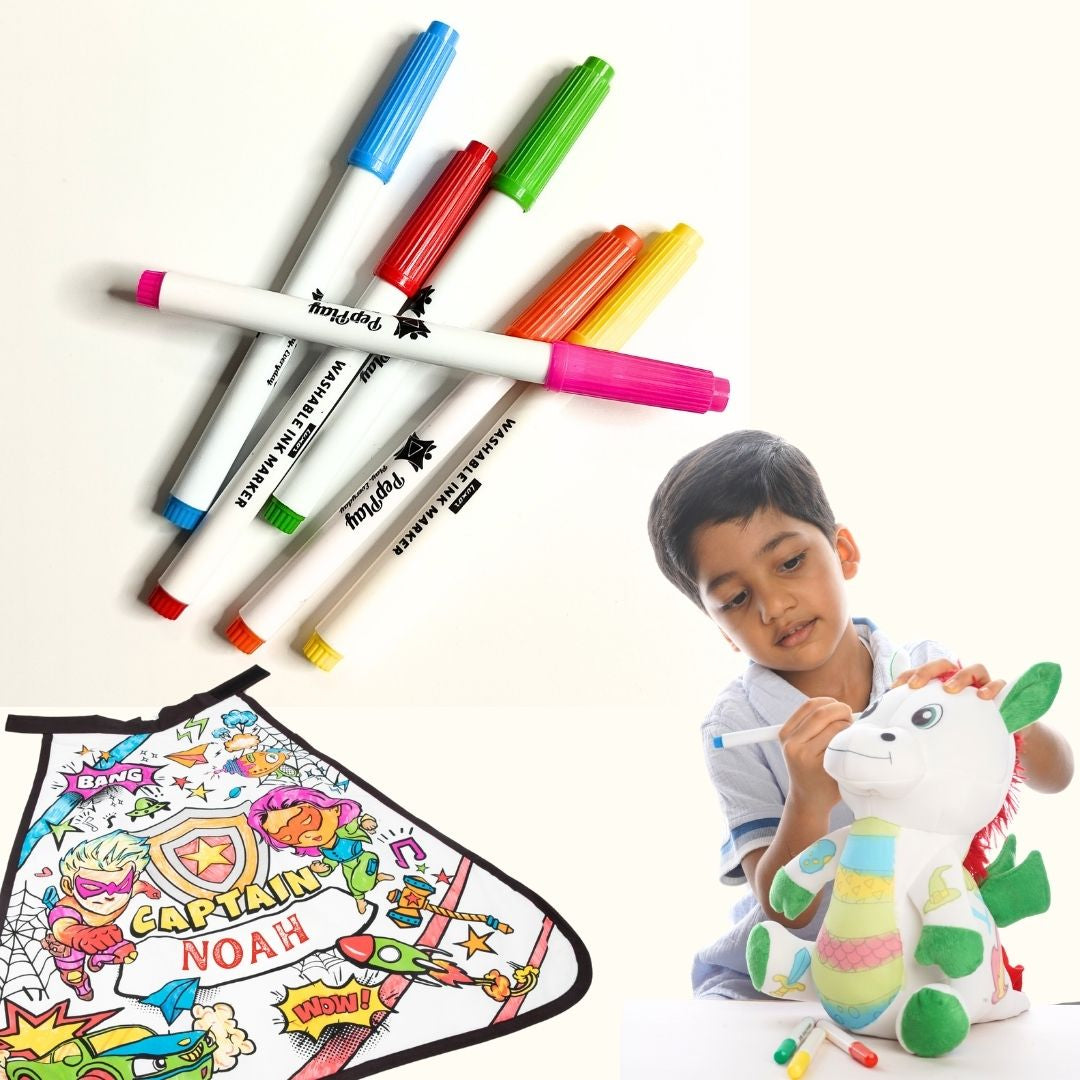 Washable fabric markers with child colouring fabric toys – quick dry markers for reusable colouring activities – PepPlay India