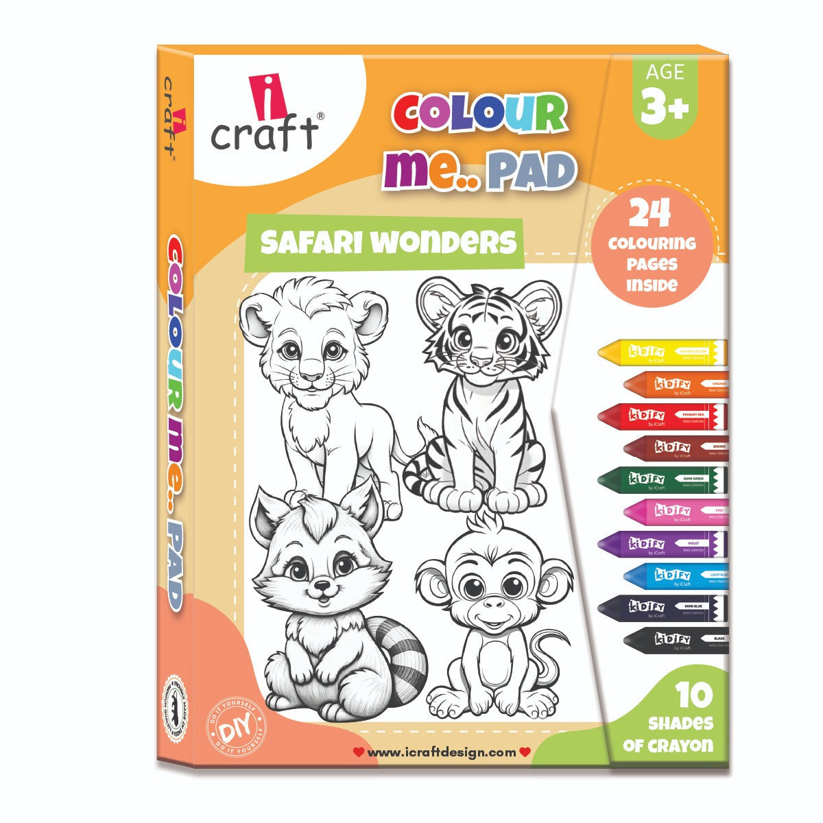 iCraft Safari Animals Coloring Book & Crayons for Toddlers iCraft