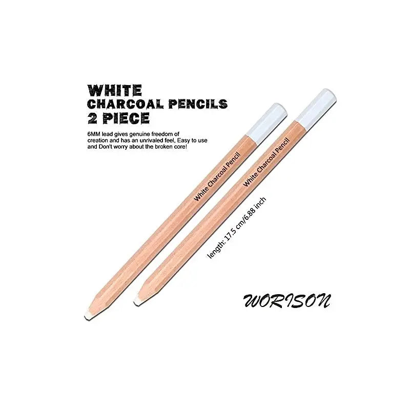 Worison White Charcoal Pencil Set 6mm for Dark or Tinted Paper Worison
