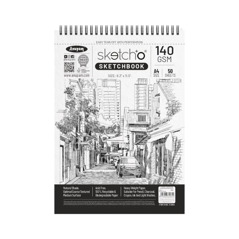 Anupam Sketcho Sketchbook - 140 GSM Cartridge Paper - Wire-O Binding