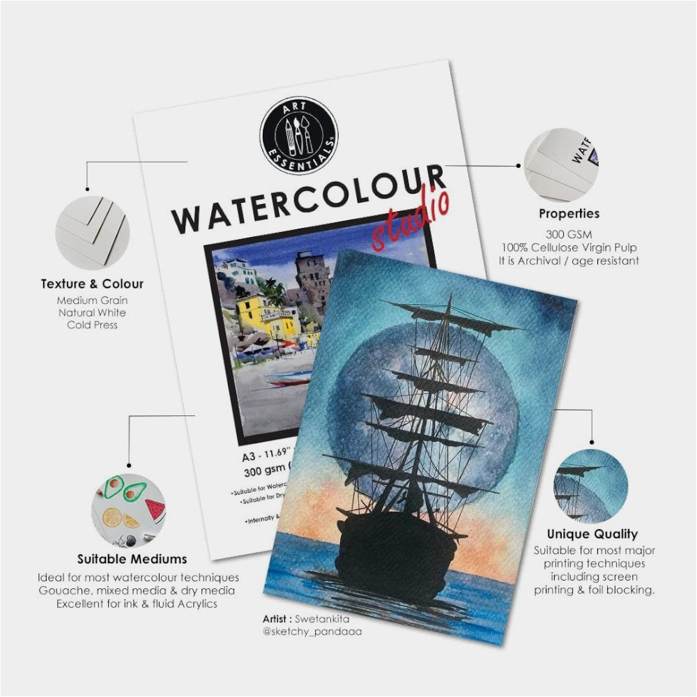 Art Essentials Studio Cold Pressed Watercolour Paper 300gsm - PolyPack
