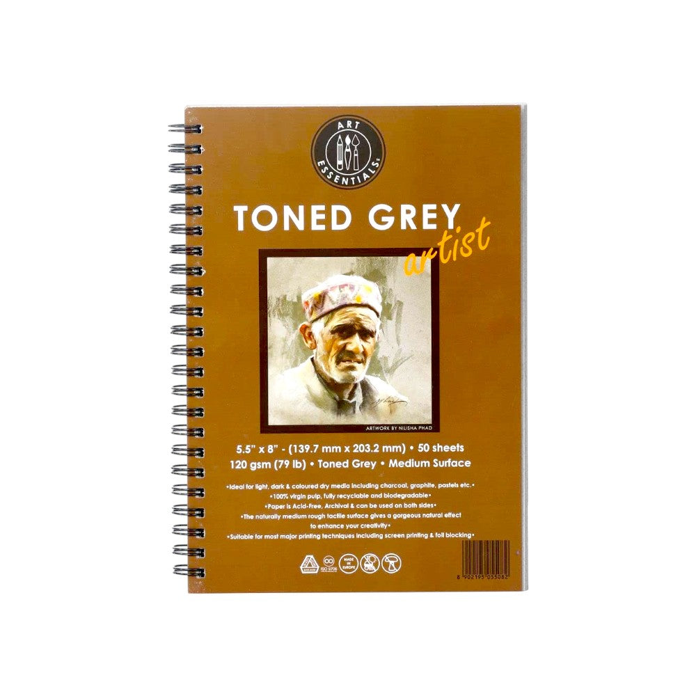 Art Essentials Toned Grey Artist Sketching Paper Medium Surface ,120 GSM- Spiral Pad Art Essentials