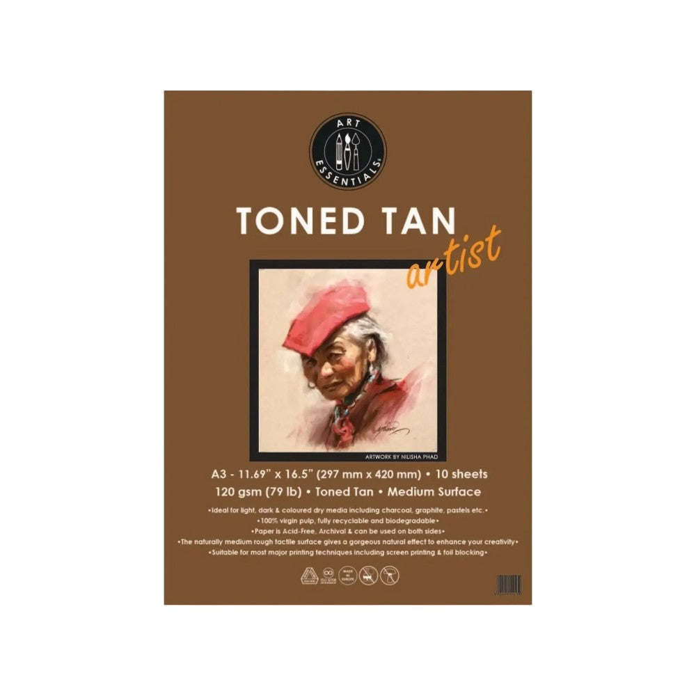 Art Essentials Toned Tan Artist Paper Medium Surface ,120 GSM-Poly Pack Art Essentials