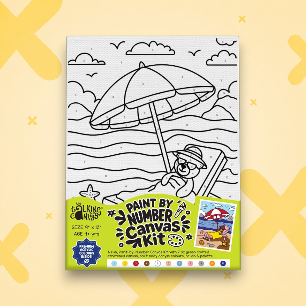 Paint by Numbers Canvas Kit for Kids 9x12 Inch - Bear Beach - bear beach kit 9x12 apolix front