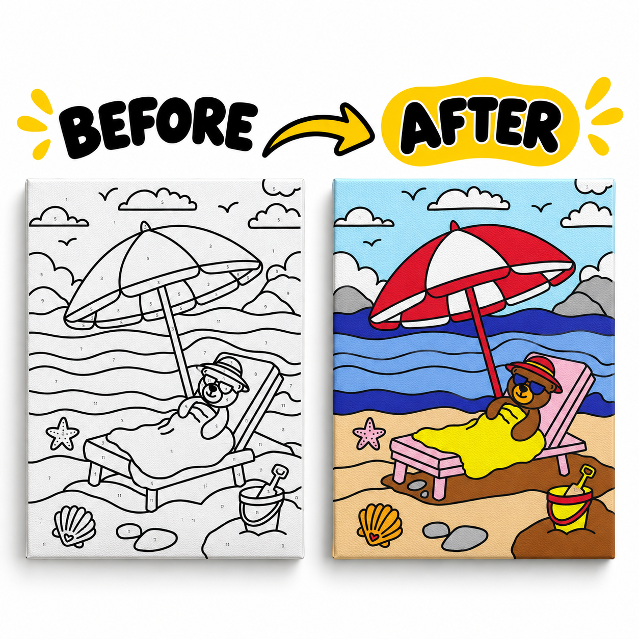 Paint by Numbers Canvas Kit for Kids 9x12 Inch - bear kit 9x12 before after