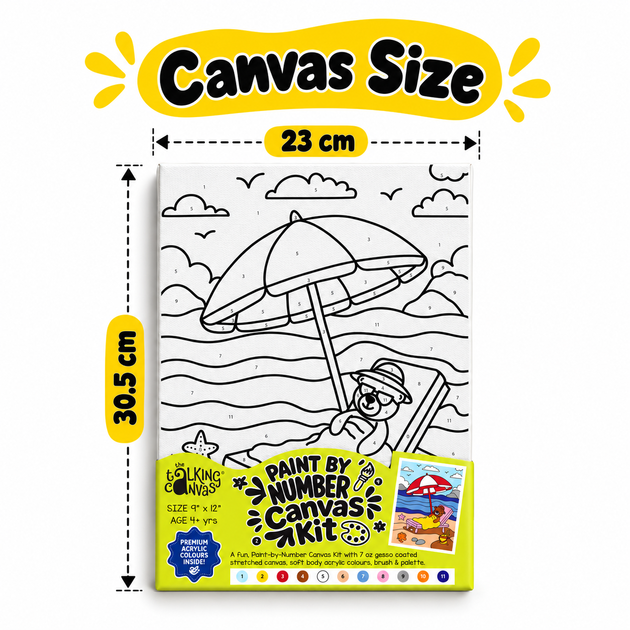 Paint by Numbers Canvas Kit for Kids 9x12 Inch - bear kit 9x12 canvas size