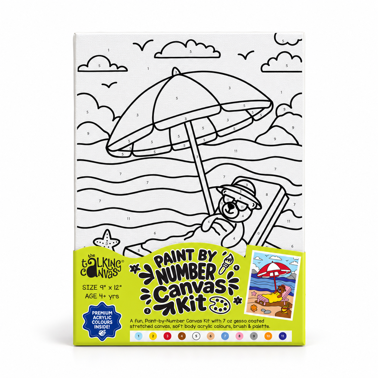 Paint by Numbers Canvas Kit for Kids 9x12 Inch - bear kit 9x12 front