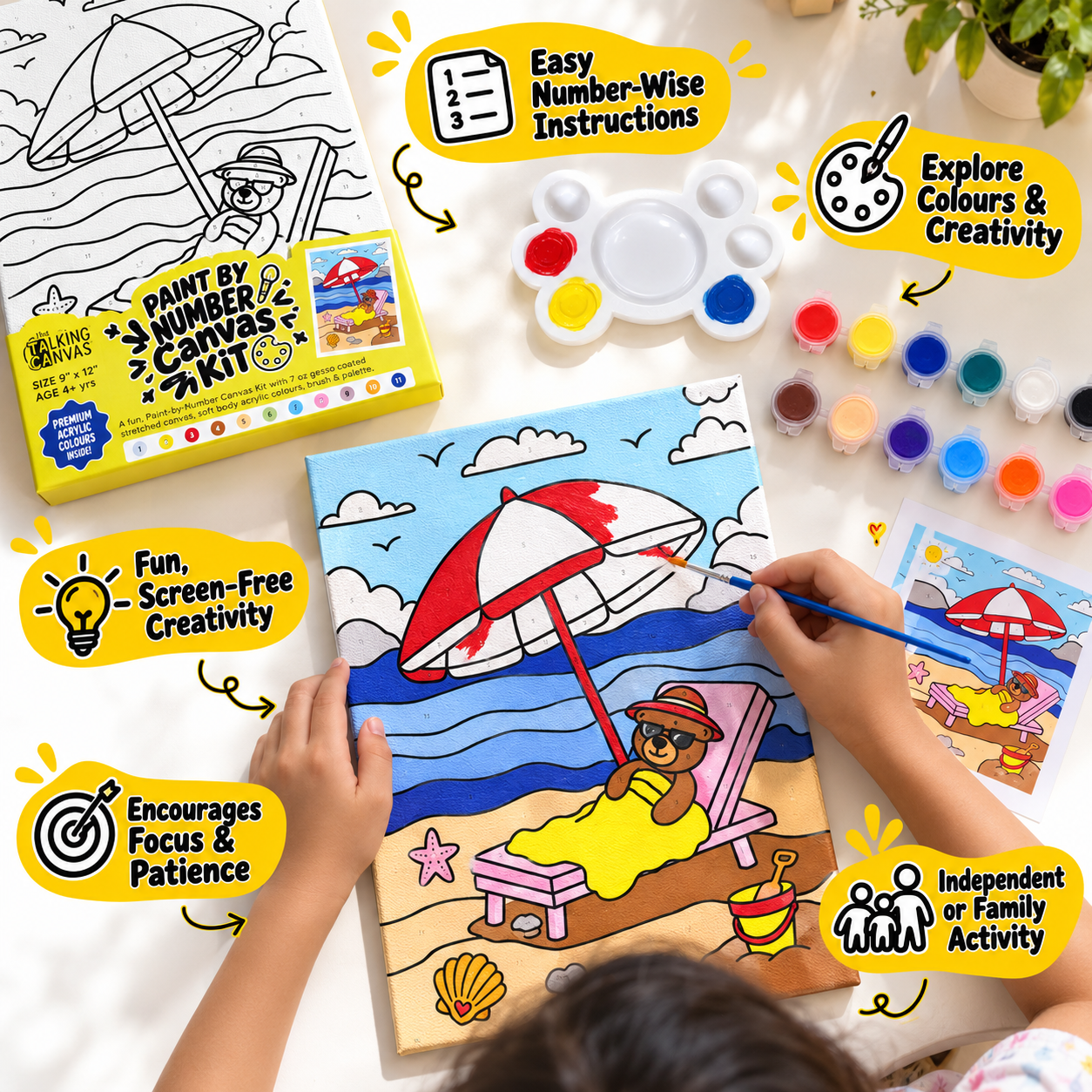 Paint by Numbers Canvas Kit for Kids 9x12 Inch - bear kit 9x12 lifestyle