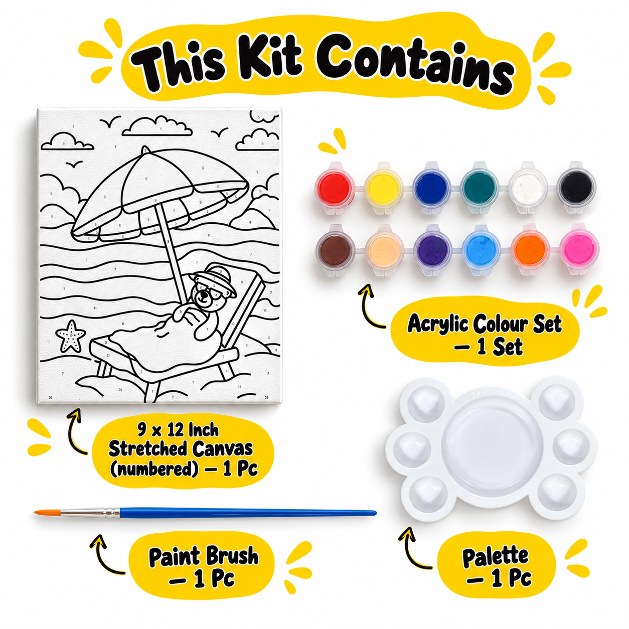Paint by Numbers Canvas Kit for Kids 9x12 Inch - bear kit 9x12 this kit contains