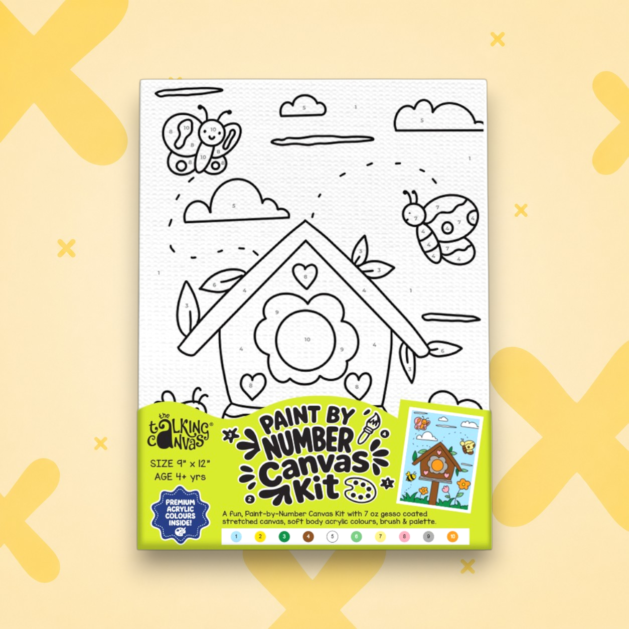Paint by Numbers Canvas Kit for Kids 9x12 Inch - Bee Spring - bee spring kit 9x12 apolix front