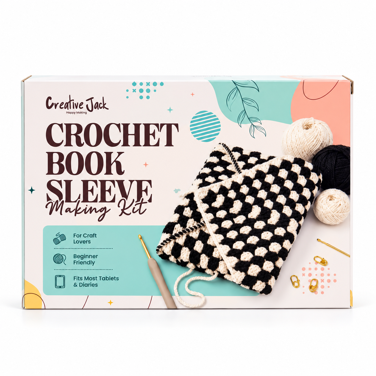 Crochet Book Sleeve Making Kit | Crochet Making Kit Age 8+ - book sleeve crochet making kit front