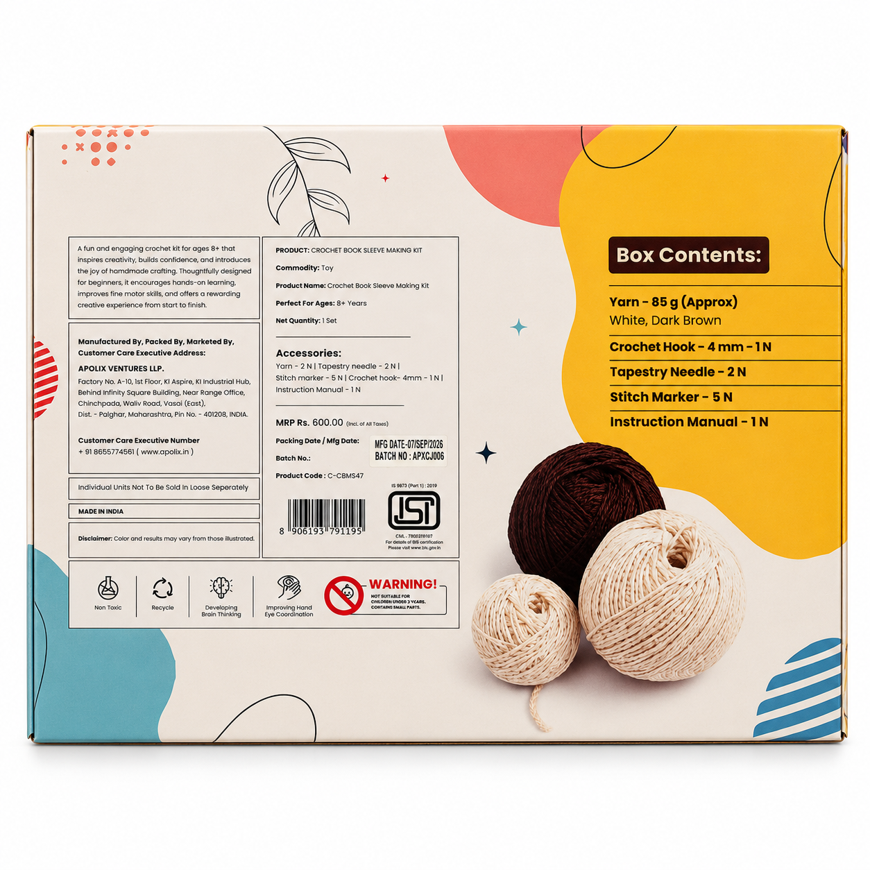Crochet Book Sleeve Making Kit | Crochet Making Kit Age 8+ - booksleeve crochet making kit back