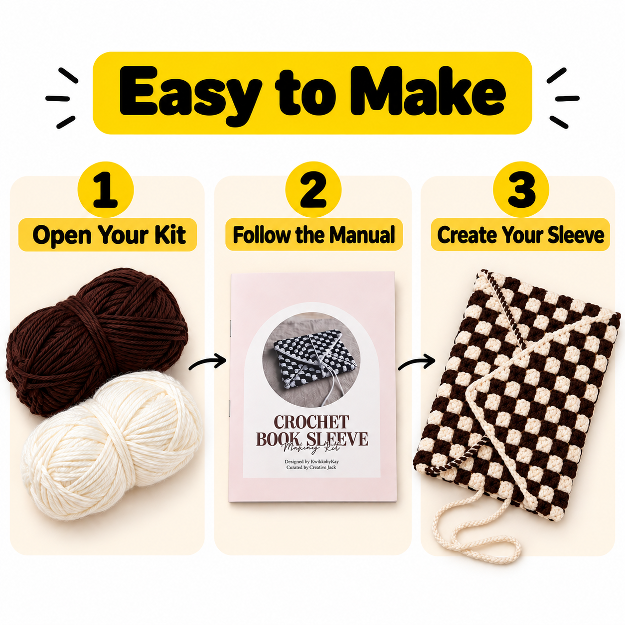 Crochet Book Sleeve Making Kit | Crochet Making Kit Age 8+ - booksleeve crochet making kit manual