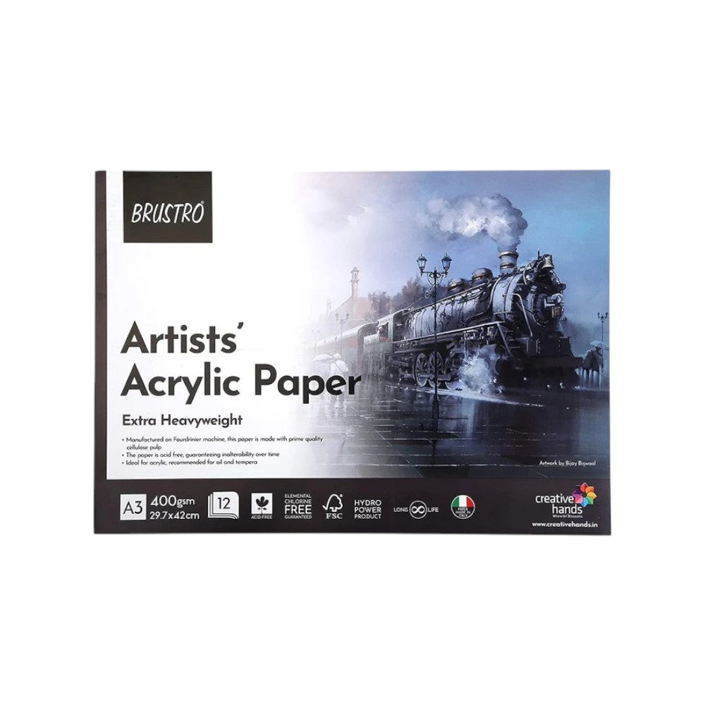 Front view of Brustro Acrylic Paper Pad A3 - 400 GSM Cold Pressed