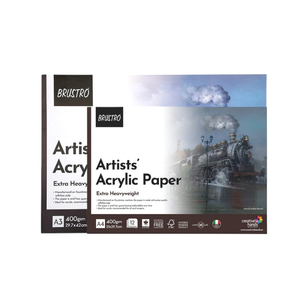 Front view of Brustro Acrylic Paper Pad A3 and A4 - 400 GSM Cold Pressed