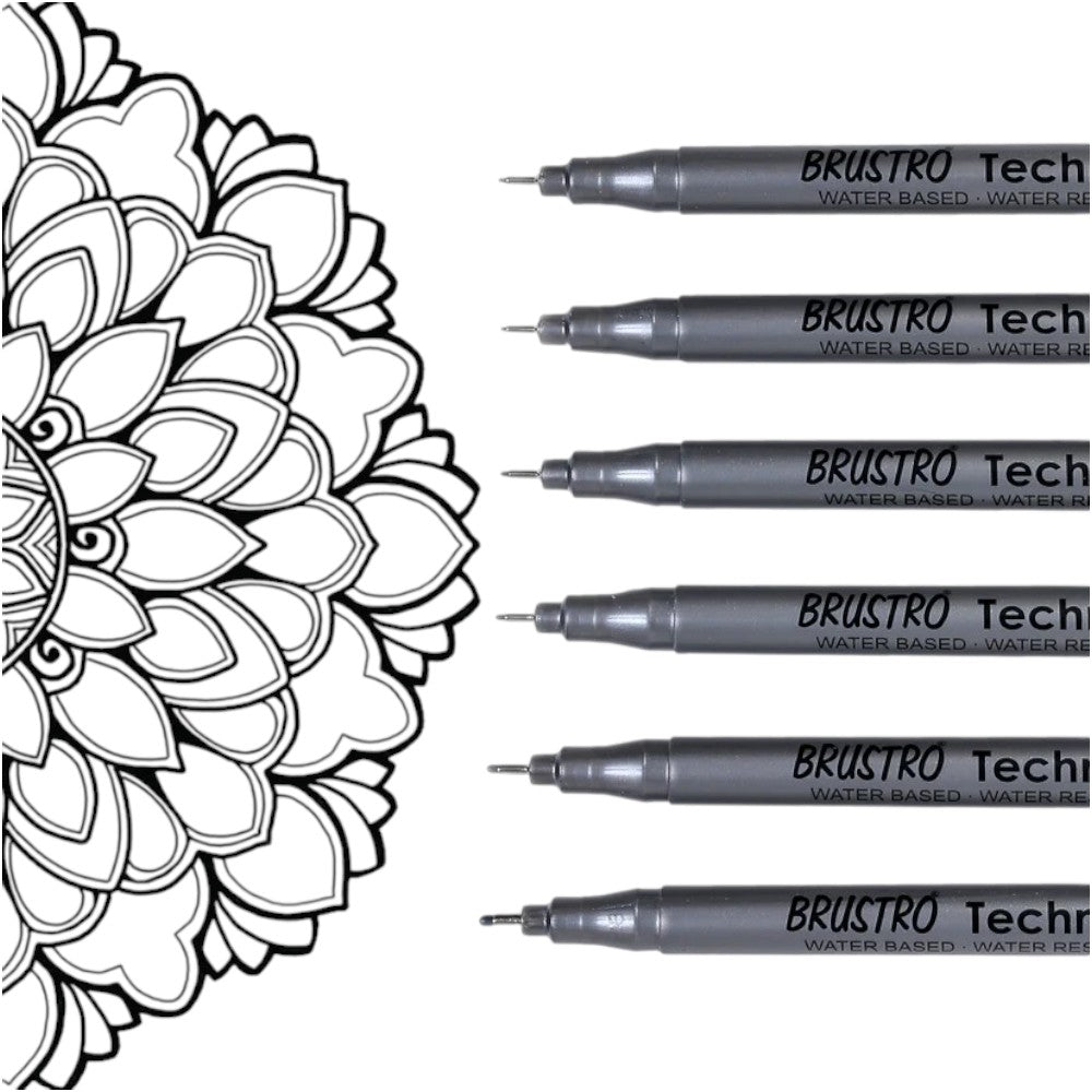 Brustro Fineliner Technical Pen Set - Set of 6 - 0.05mm to 0.8mm
