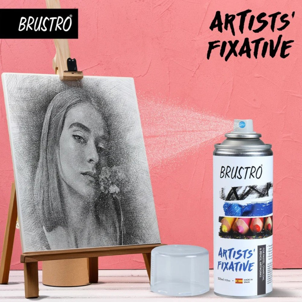 Applying Brustro Fixative Spray to pastel sketch