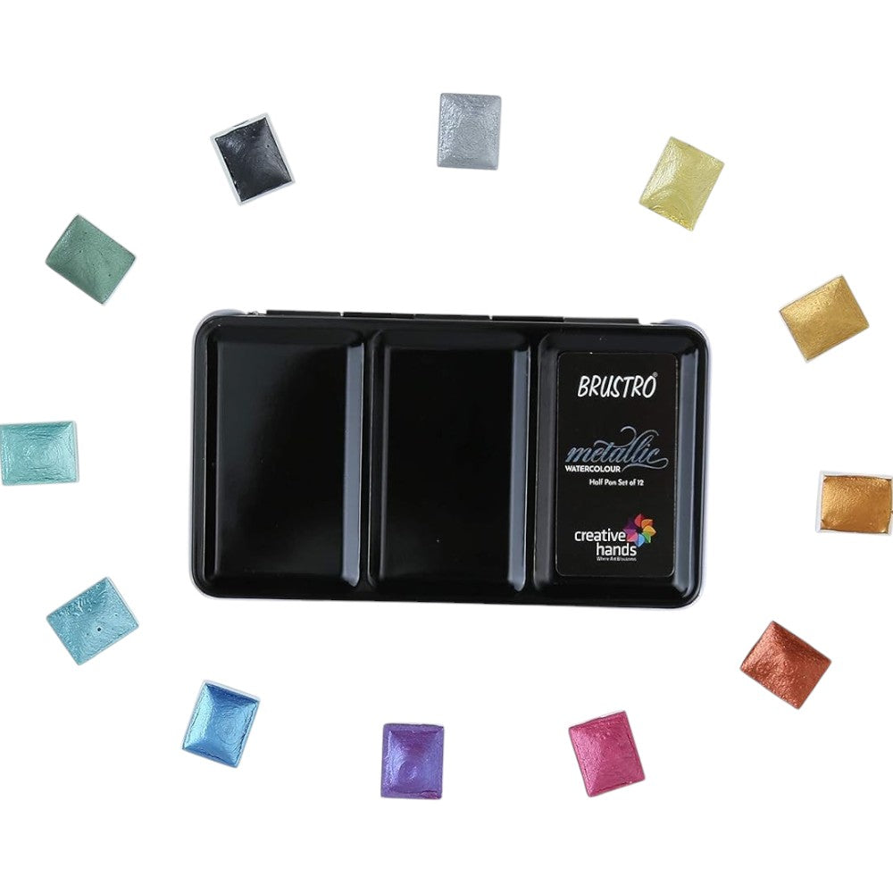 Brustro Metallic Watercolour Half Pan Set Of 12 Brustro