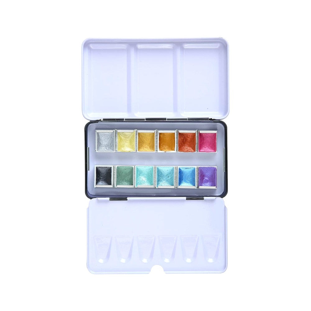 Brustro Metallic Watercolour Half Pan Set Of 12 Brustro