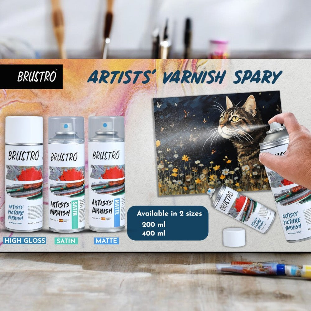 Artist applying Brustro Varnish Spray to finished canvas painting