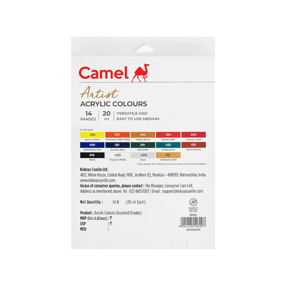 Camel Artist Acrylic Colours Assorted Sets - Multiple Sizes