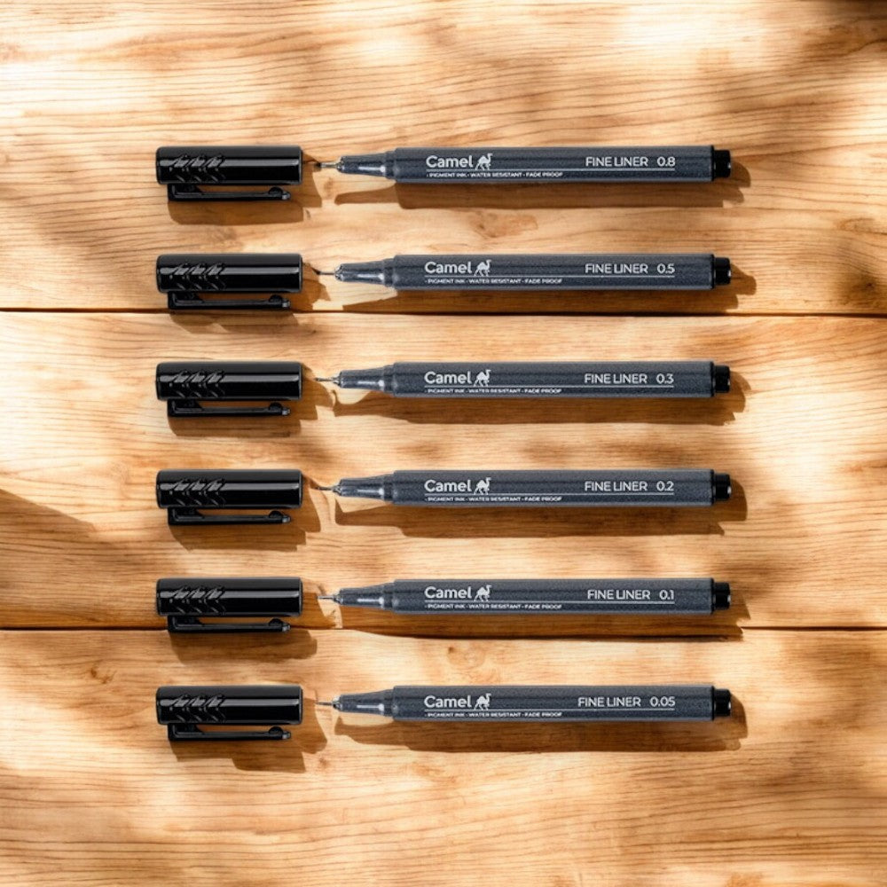 Camel Fineliner Pens - Set of 6 + Free A6 Postcards - Archival Ink
