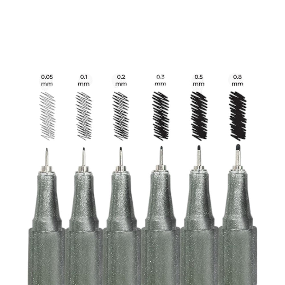 Camel Fineliner Pens - Set of 6 + Free A6 Postcards - Archival Ink