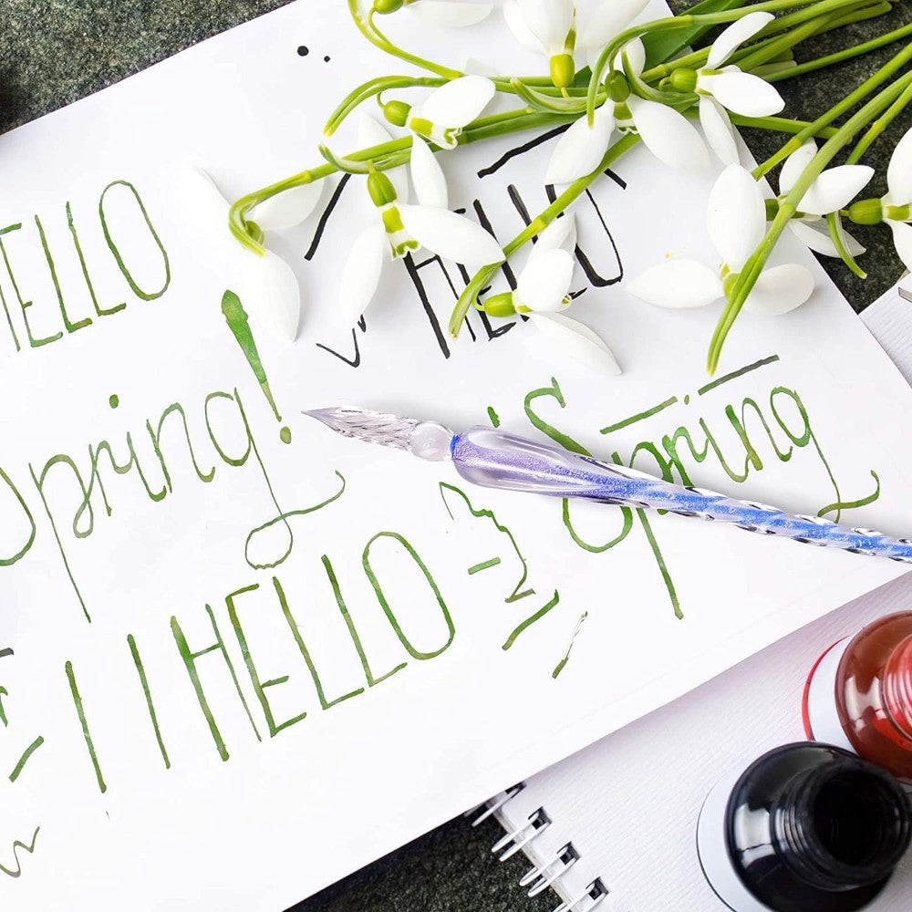 Canvazo Glass Dipping Pen Set - Vintage Crystal Pen with Ink