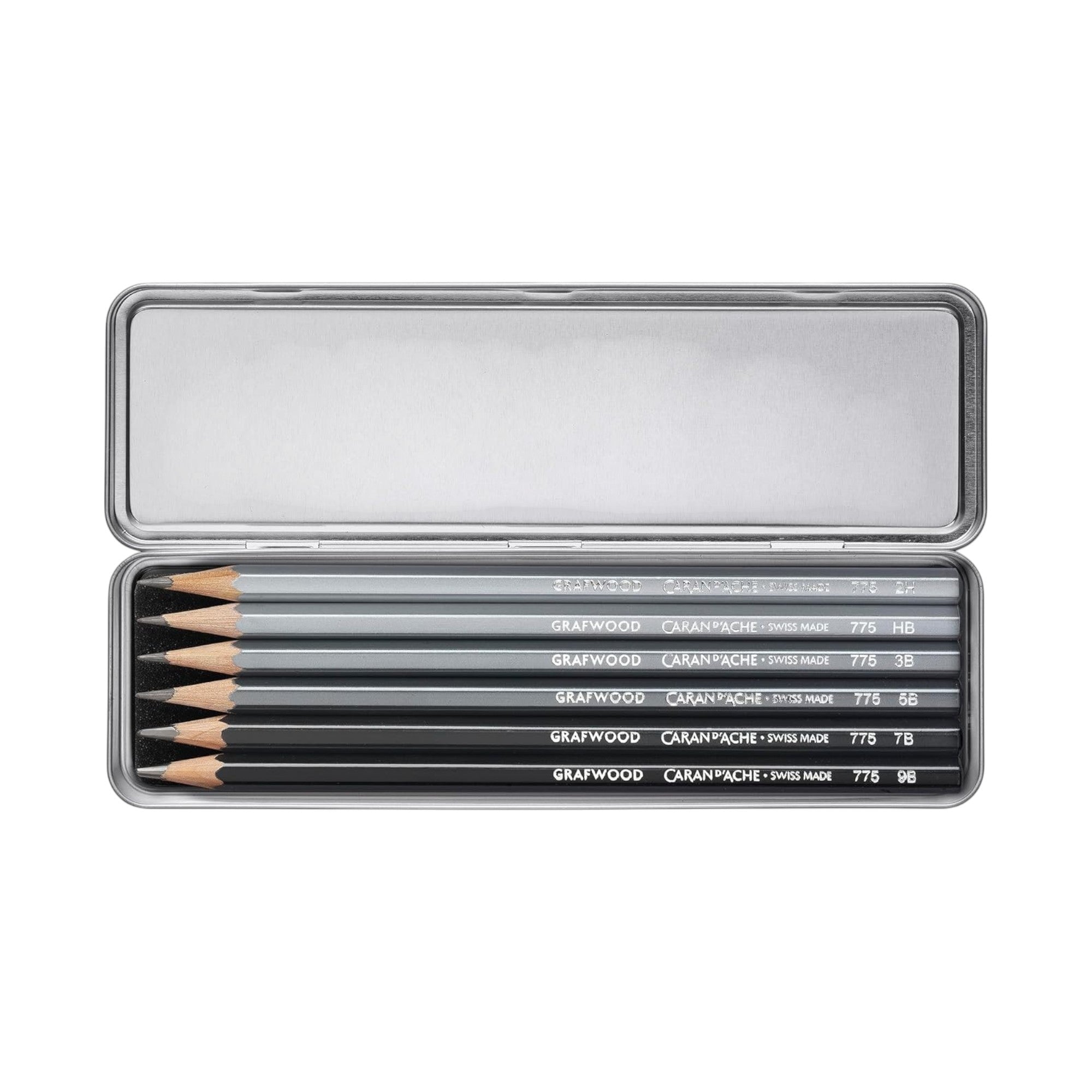 Caran D'Ache Grafwood Extra-fine 6 Graphite Pencils 9B to 2H in Metal Tin