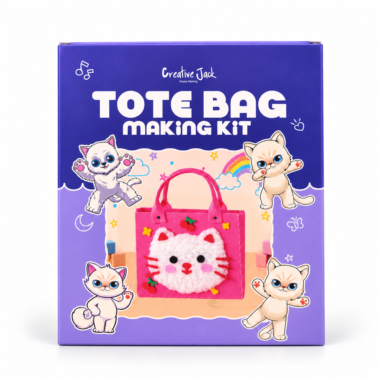 DIY Felt Tote Bag Making Kit for Kids - Cat - cat tote bag making kit front