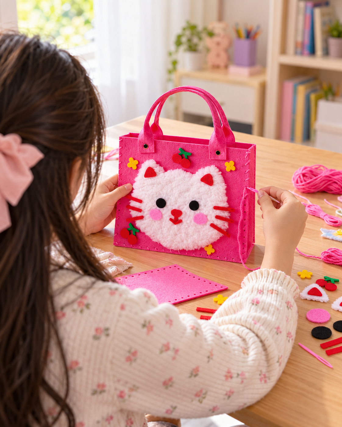 DIY Felt Tote Bag Making Kit for Kids - cat tote bag making kit lifestyle