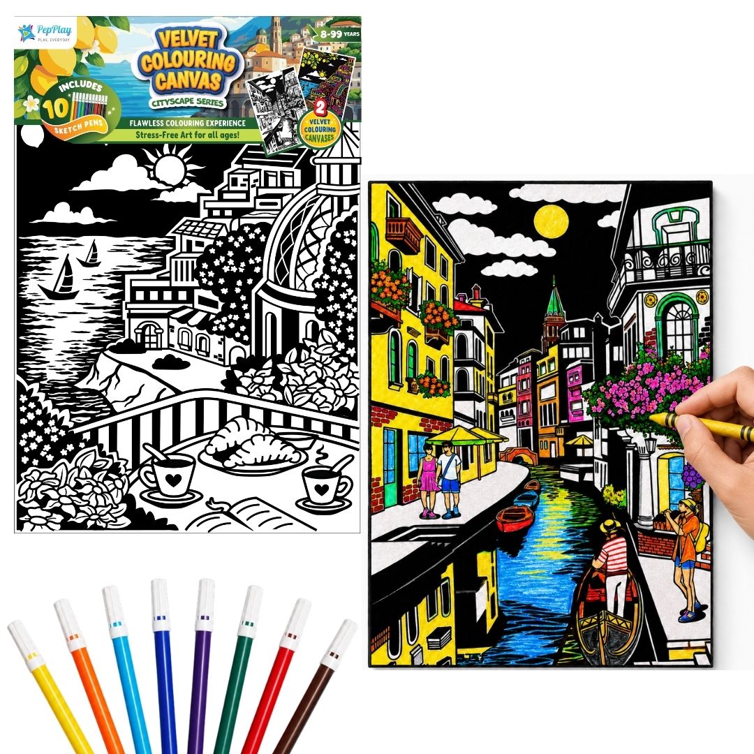 PepPlay Velvet Colouring Canvas, Set of 2 – City Scape Series - Venice & Amalfi Coast
