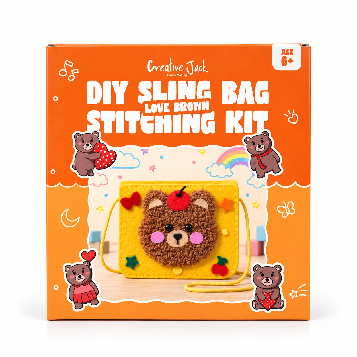 Sling Bag Stitching Kit for Kids - Love Brown - cj sling bag stitching kit love brown front