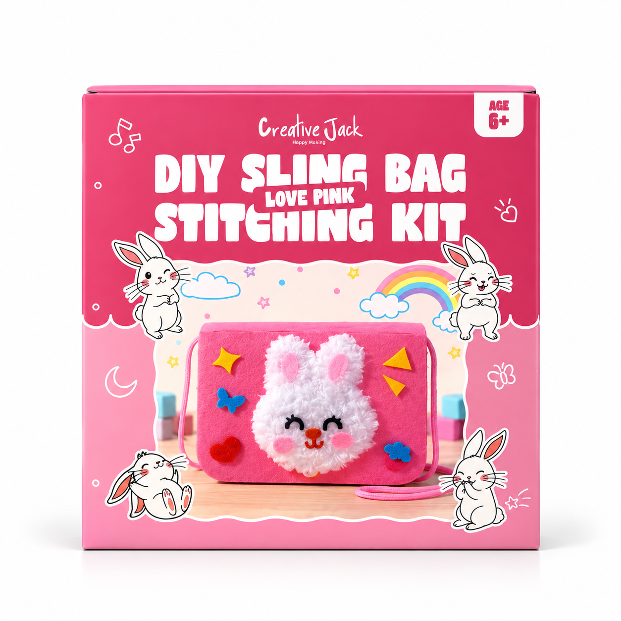 Sling Bag Stitching Kit for Kids - Love Pink - cj sling bag stitching kit love pink front