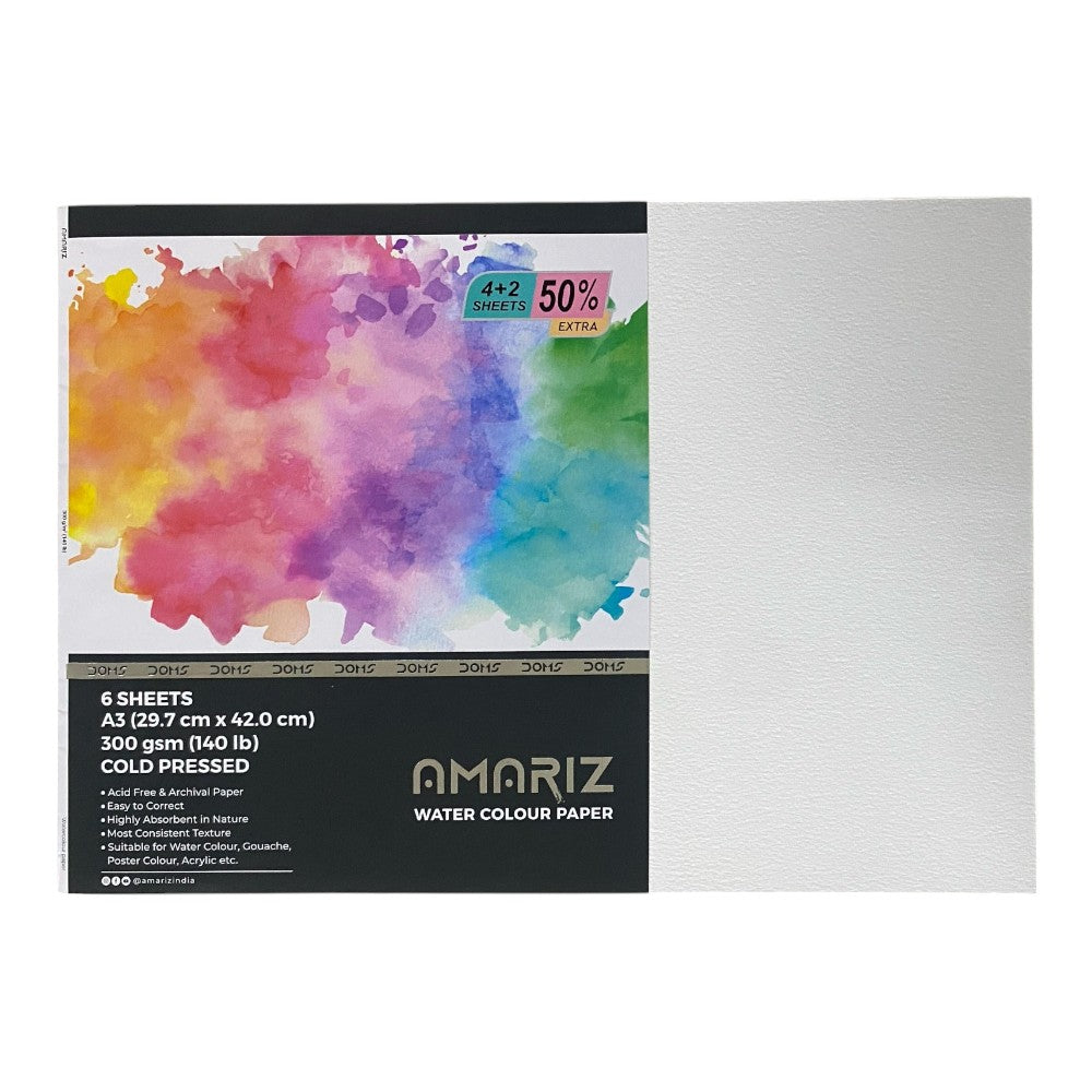 Doms Amariz Watercolour Paper A3 - 300gsm Cold Pressed - 6 Loose Sheets