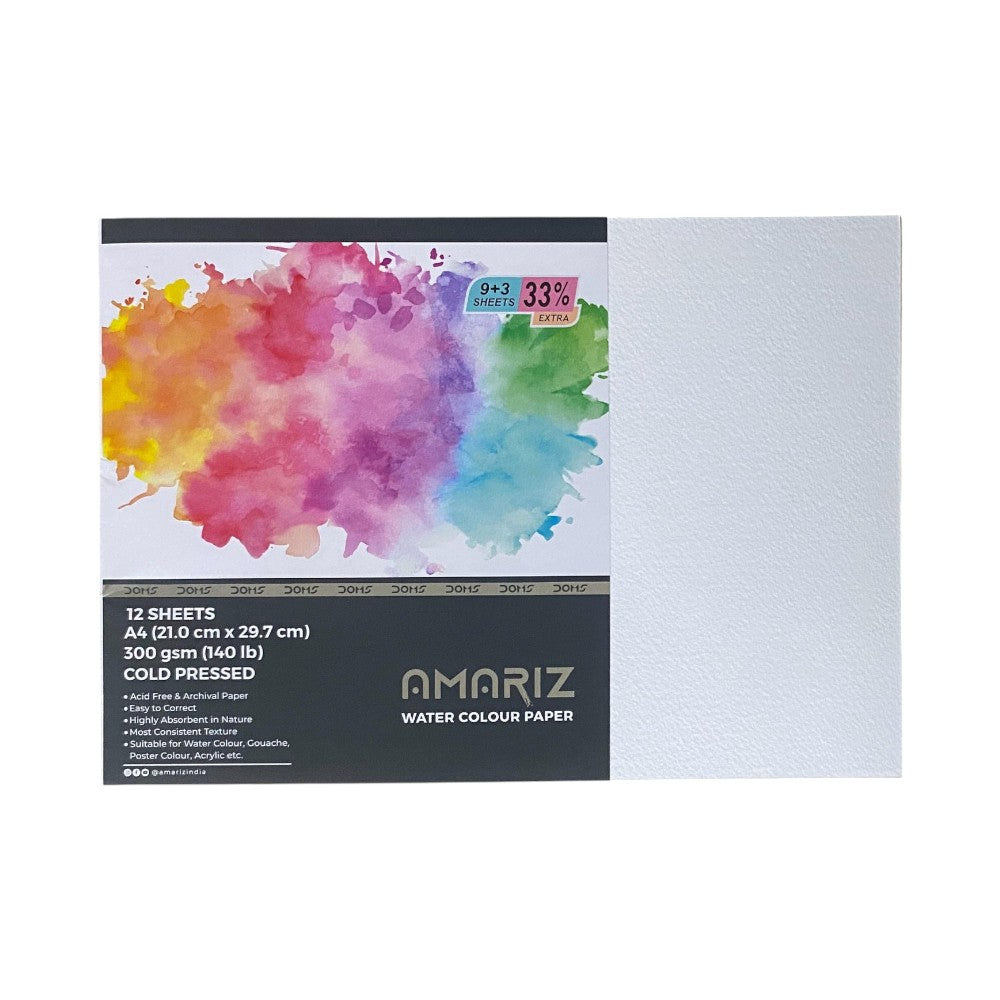 Doms Amariz Watercolour Paper A4 - 300gsm Cold Pressed - 12 Loose Sheets