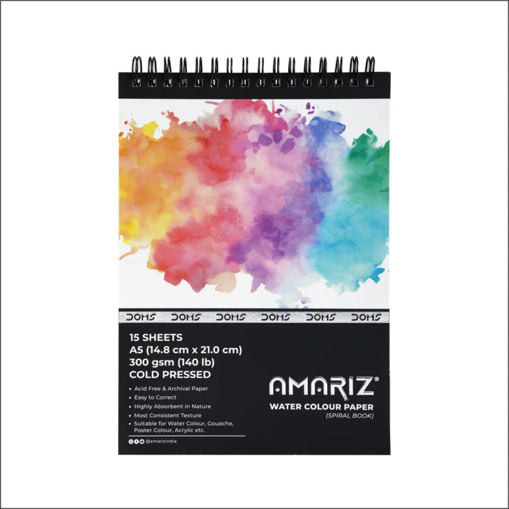 Doms Amariz Watercolour Papers (Spiral Book) - 300 GSM, 15 Sheets